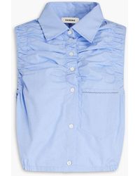 Sandro - Cropped Ruched Cotton-chambray Top - Lyst