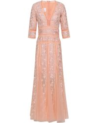 Costarellos Fluted Embroidered Lace And Point D'esprit Gown Pastel Orange