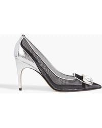 Sergio Rossi - Embellished Snake-effect Leather And Mesh Pumps - Lyst