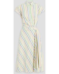 Carolina Herrera - Wrap-effect Striped Cotton-poplin Midi Shirt Dress - Lyst