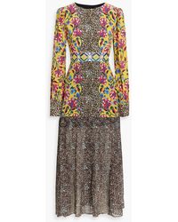 Saloni - Vera Embellished Printed Silk-crepe And Chiffon Midi Dress - Lyst