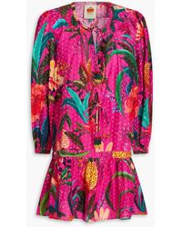 FARM Rio - Floral-print Swiss-dot Cotton Mini Dress - Lyst