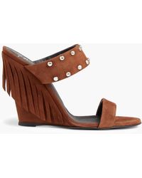 Giuseppe Zanotti - Fringed Studded Suede Wedge Mules - Lyst