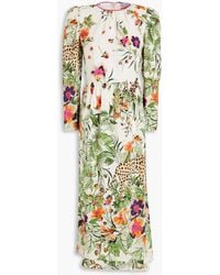 RED Valentino - Gathered Floral-print Silk Crepe De Chine Midi Dress - Lyst