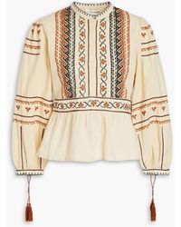Antik Batik - Lyna Embroidered Cotton-voile Peplum Blouse - Lyst