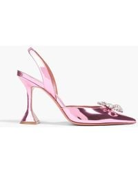 AMINA MUADDI - Rosie Crystal-Embellished Bow-Detailed Mirrored-Leather Slingback Pumps - Lyst