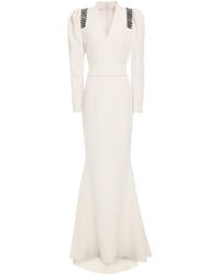 Safiyaa Belted Embellished Stretch-crepe Gown - White