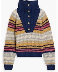 Mother - The Buttoned Collar Striped Wool-blend Sweater - Lyst