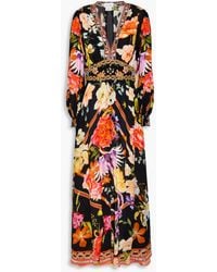 CAMILLA - Crystal-Embellished Floral-Print Silk Crepe De Chine Maxi Dress - Lyst