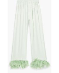 Sleeper - Party Feather-trimmed Crepe De Chine Pajama Pants - Lyst