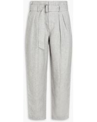 Brunello Cucinelli - Karottenhose aus einer hanf-leinenmischung mit fischgratmuster und gürtel - Lyst