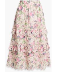 LoveShackFancy - Naila Tiered Floral-print Broderie Anglaise Cotton Midi Skirt - Lyst