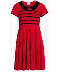 RED Valentino - Bow-detailed Striped Ribbed Wool Mini Dress - Lyst