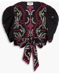 Charo Ruiz - Motta Cropped Embroidered Cotton-blend Wrap Top - Lyst