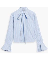 Valentino Garavani - Cropped Pussy-bow Striped Cotton-poplin Shirt - Lyst