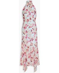 Saloni - Lila midikleid aus seiden-georgette mit floralem print - Lyst