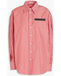 Brunello Cucinelli Bead-embellished Striped Cotton-poplin Shirt - Red