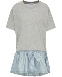 RED Valentino Shell-paneled Gathered Cotton-jersey Top - Grey