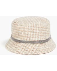 Brunello Cucinelli - Bead-embellished Houndstooth Alpaca-blend Buket Hat - Lyst