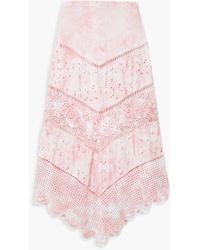 LoveShackFancy - Garcelle Tie-dyed Crochet And Broderie Anglaise Cotton Midi Skirt - Lyst