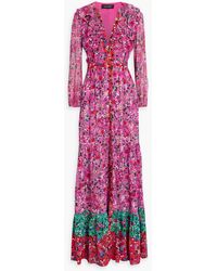 Saloni - Ginny Ruffled Floral-print Silk-crepe And Chiffon Maxi Dress - Lyst
