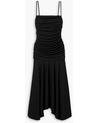 Interior - The Viradora Asymmetric Ruched Crepe Midi Dress - Lyst