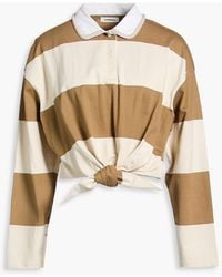 Sandro - Cropped Knotted Striped Cotton-jersey Polo Shirt - Lyst