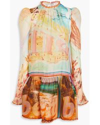 Zimmermann - Shell-embellished Printed Linen And Cotton-blend Gauze Mini Dress - Lyst