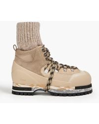 Chloé - Nikie Ribbed Knit-paneled Leather, Suede And Mesh Hiking Boots - Lyst