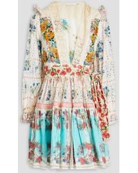 Zimmermann - Ruffled Floral-print Cotton Mini Wrap Dress - Lyst