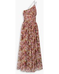Doen - Felicity One-shoulder Shirred Floral-print Silk-gauze Maxi Dress - Lyst