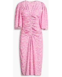 Isabel Marant - Lurner Ruched Printed Stretch-silk Midi Dress - Lyst