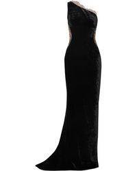 Stella McCartney One-shoulder Lace-paneled Velvet Gown - Black