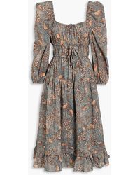 Ulla Johnson - Isla Gathered Printed Cotton-blend Voile Midi Dress - Lyst