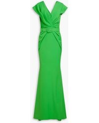 Rhea Costa - Belted Draped Crepe Gown - Lyst