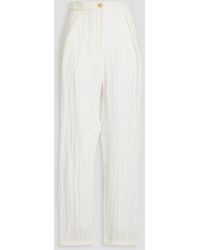 Emporio Armani - Pleated Linen-gauze Tapered Pants - Lyst