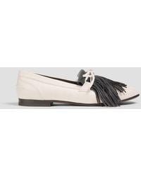 Brunello Cucinelli - Bead-Embellished Fringed Leather Loafers - Lyst