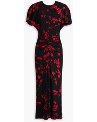 Victoria Beckham - Gathered Floral-print Crepe Midi Dress - Lyst