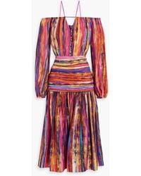 Rebecca Vallance - Les Fauves Cold-shoulder Striped Tm-blend Midi Dress - Lyst