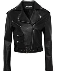 Just Cavalli Leather Biker Jacket - Black
