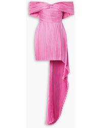 SemSem - Off-the-shoulder Asymmetric Plissé Silk-charmeuse Mini Dress - Lyst