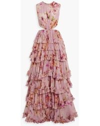 Costarellos - Claire Tiered Floral-print Georgette Gown - Lyst