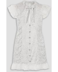 Alessandra Rich - Pussy-bow Ruffled Silk-organza Trimmed Metallic Lace Mini Dress - Lyst