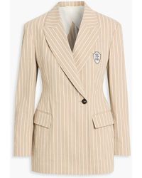 Brunello Cucinelli - Double-Breasted Striped Cotton And Silk-Blend Blazer - Lyst