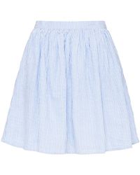 American Vintage Gathered Striped Linen Mini Skirt - Blue