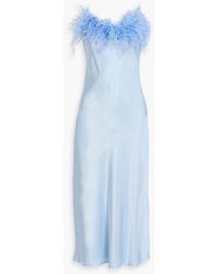 Sleeper - Feather-embellished Satin Midi Slip Dress - Lyst
