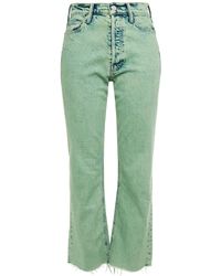 Mother Frayed Acid-wash High-rise Kick-flare Jeans Light Green