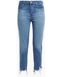 J Brand - Ruby Cropped Frayed High-rise Slim-leg Jeans Größe 23 - Lyst