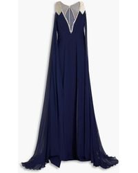 Jenny Packham - Cape-effect Crystal-embellished Crepe And Chiffon Gown - Lyst