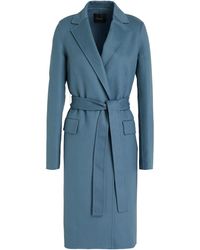 Theory Belted Wool And Cashmere-blend Felt Coat - Blue
